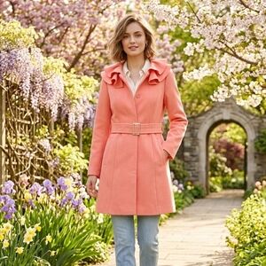 ASOS Beautiful Coral Coat With Ruffled Collar US 2